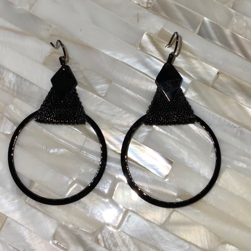 Mimi Earrings Dark Bronze Metal 2 Inch Fish Hook Closure